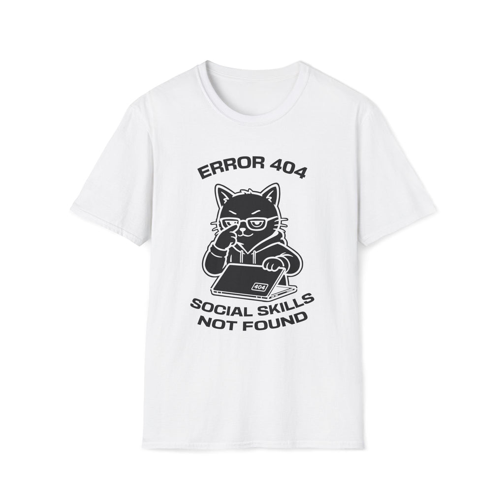 T-Shirt — 'ERROR 404 SOCIAL SKILLS NOT FOUND' Tired Cat Graphic Tee (Tired jokes)