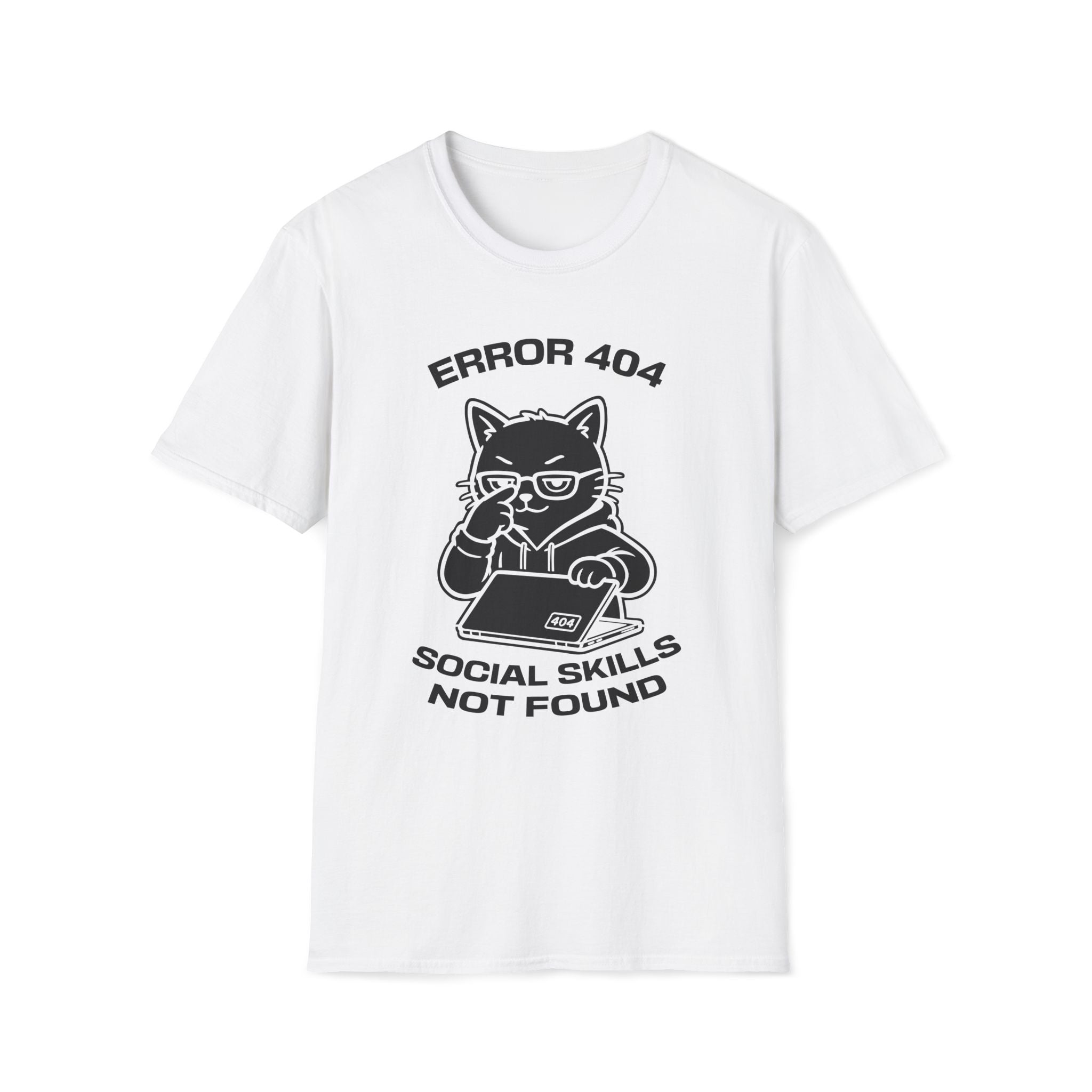T-Shirt — 'ERROR 404 SOCIAL SKILLS NOT FOUND' Tired Cat Graphic Tee (Tired jokes)
