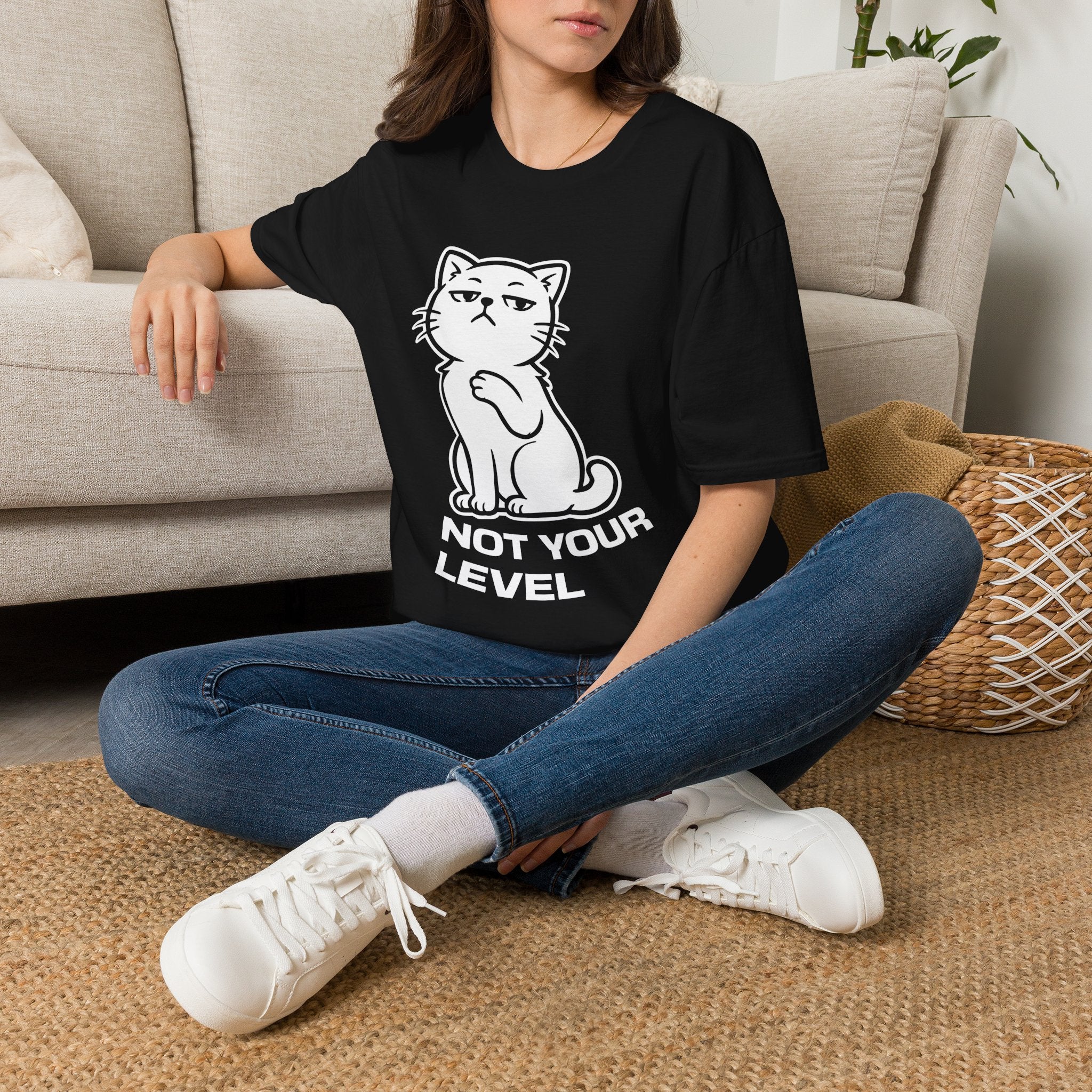 T-Shirt — 'NOT YOUR LEVEL' Tired Cat Graphic Tee (Tired jokes)