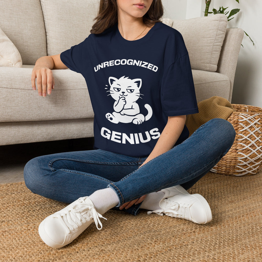 T-Shirt — 'Unrecognized Genius' Tired Cat Graphic Tee (Tired jokes)