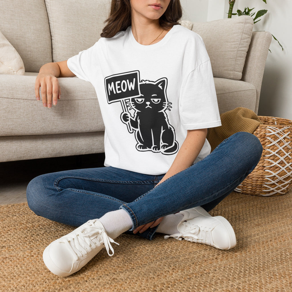 T-Shirt — 'MEOW' Tired Cat Graphic Tee (Tired jokes)