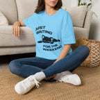 T-Shirt — 'JUST WAITING FOR THE WEEKEND' Tired Cat Graphic Tee (Tired jokes)