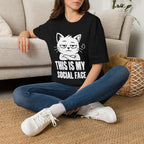 T-Shirt — 'This Is My Social Face' Tired Cat Graphic Tee (Tired jokes)