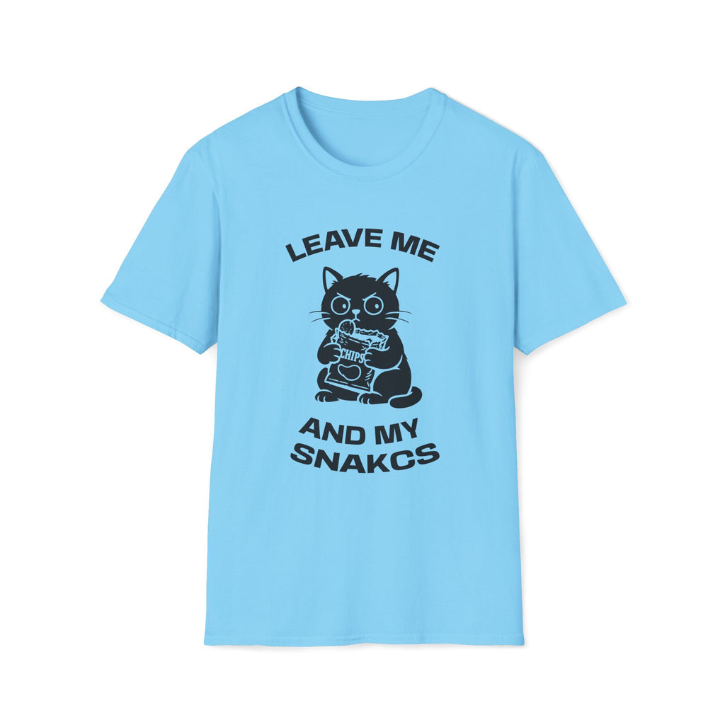 T-Shirt — 'LEAVE ME AND MY SNACKS' Tired Cat Graphic Tee (Tired jokes)