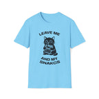 T-Shirt — 'LEAVE ME AND MY SNACKS' Tired Cat Graphic Tee (Tired jokes)