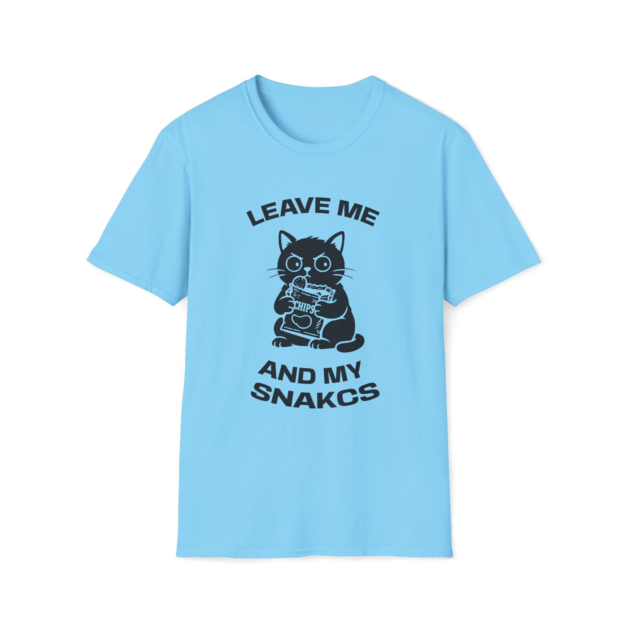 T-Shirt — 'LEAVE ME AND MY SNACKS' Tired Cat Graphic Tee (Tired jokes)