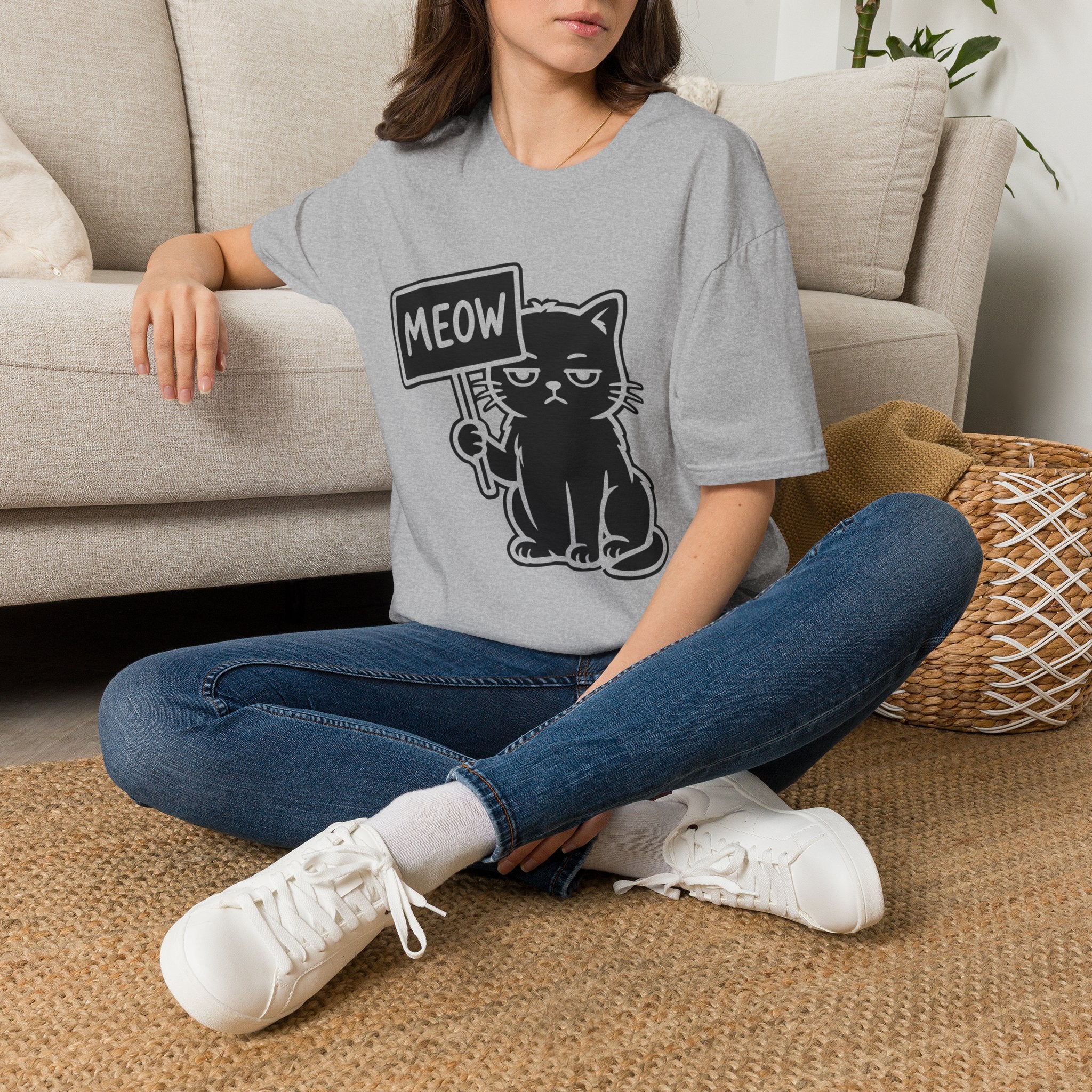 T-Shirt — 'MEOW' Tired Cat Graphic Tee (Tired jokes)