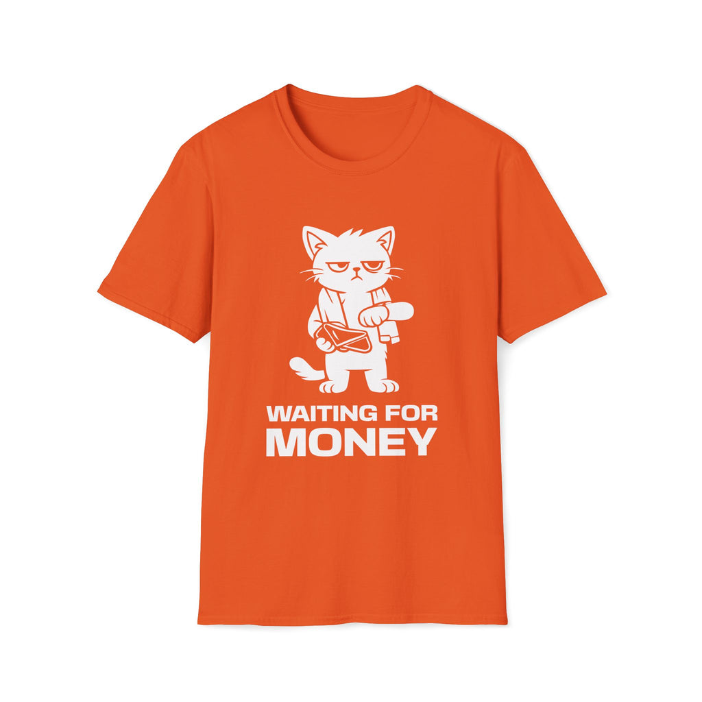 T-Shirt — 'WAITING FOR MONEY' Tired Cat Graphic Tee (Tired jokes)