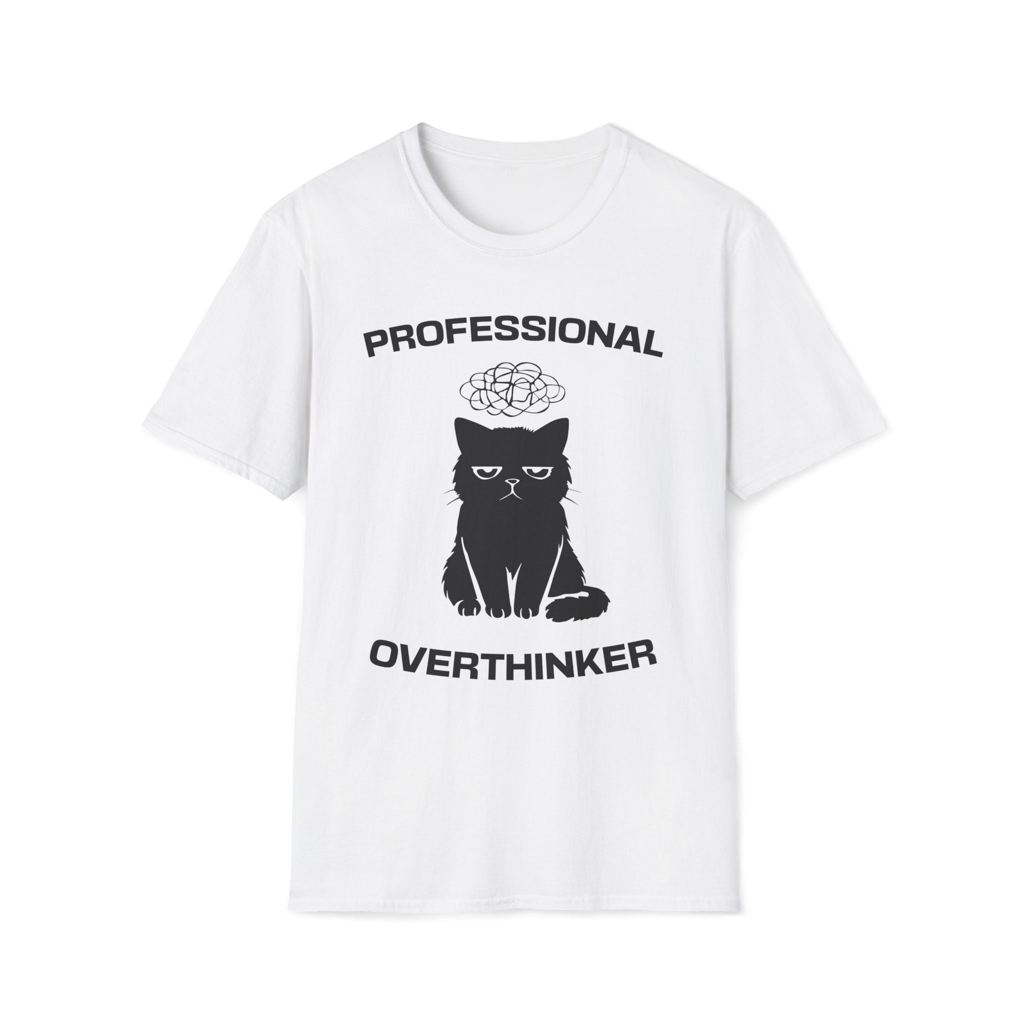 T-Shirt — 'Professional Overthinker' Tired Cat Graphic Tee (Tired jokes)