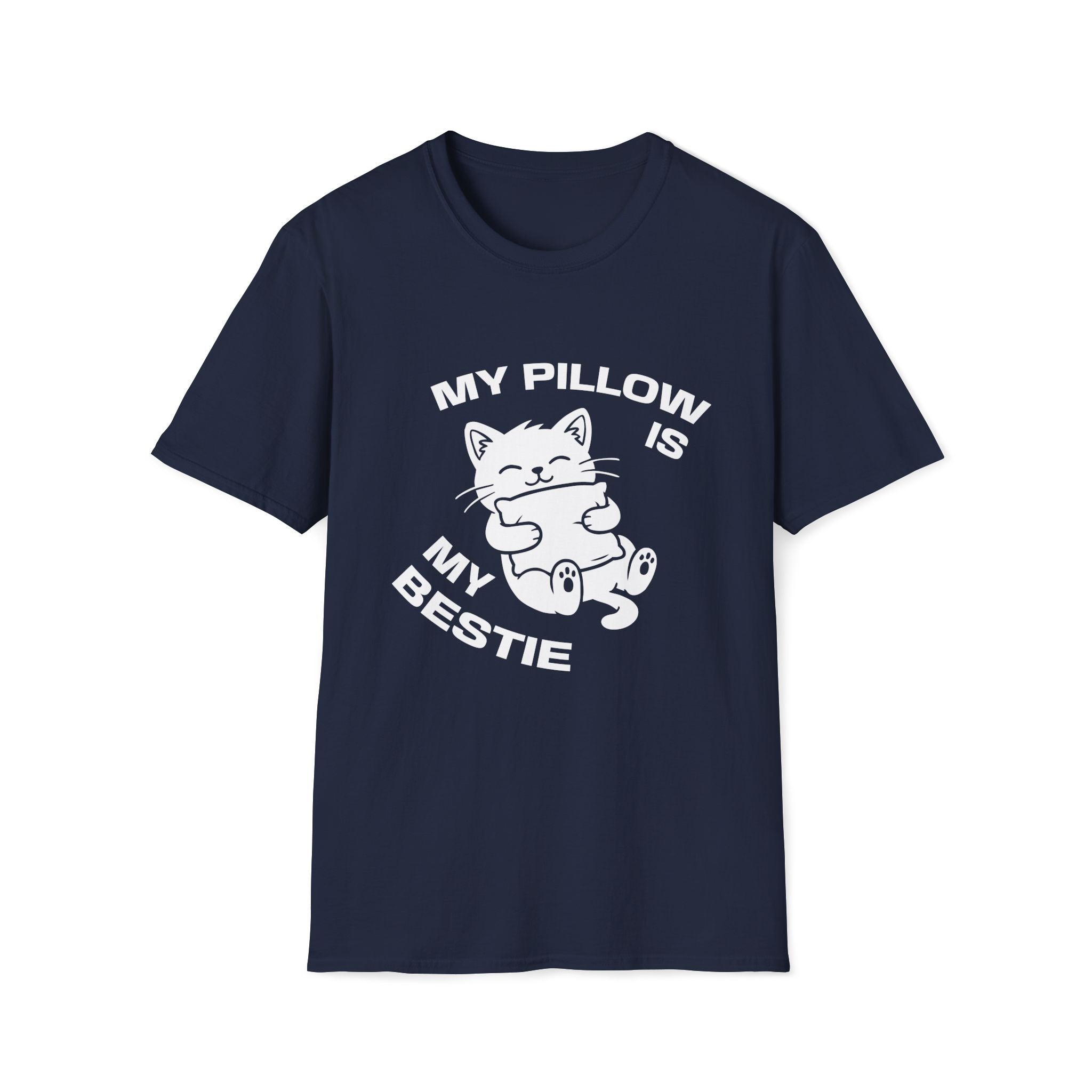 T-Shirt — 'My Pillow Is My Bestie' Tired Cat Graphic Tee (Tired jokes)
