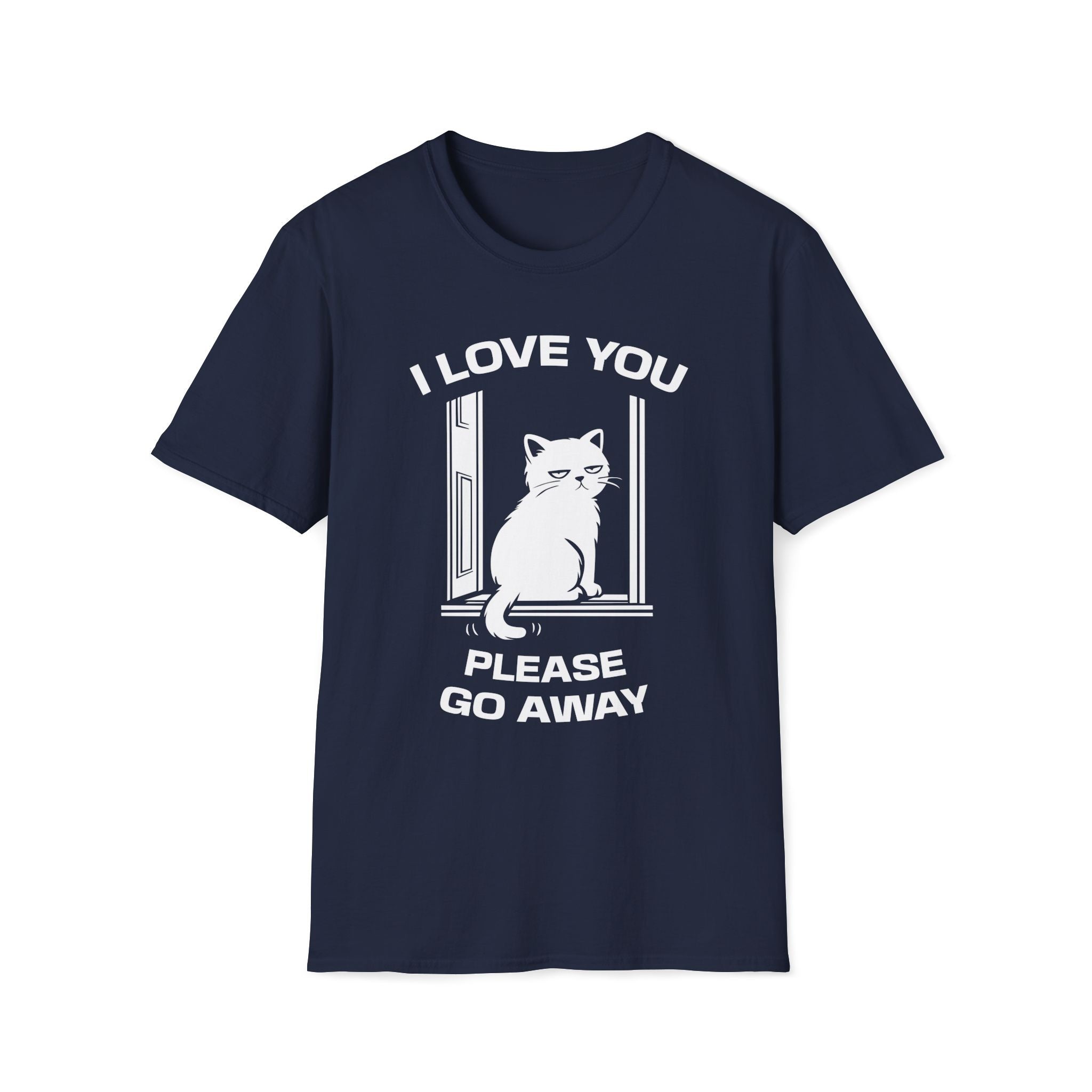 T-Shirt — 'I Love You Please Go Awway' Tired Cat Graphic Tee (Tired jokes)