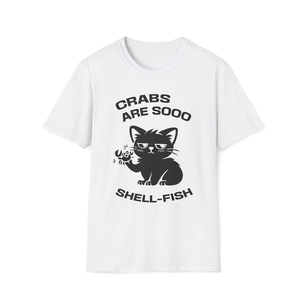 T-Shirt — 'CRABS ARE SO SHELL-FISH' Tired Cat Graphic Tee (Tired jokes)