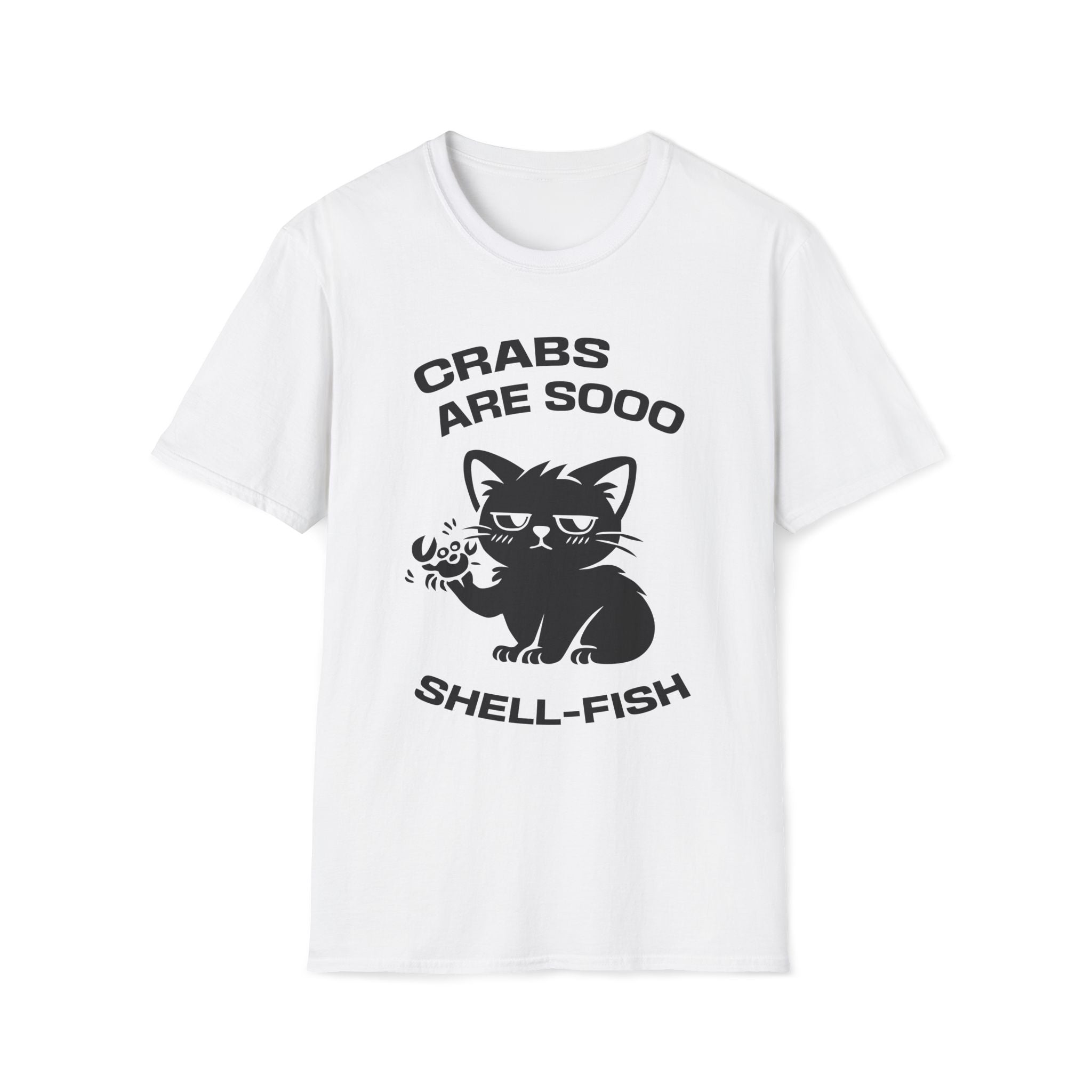 T-Shirt — 'CRABS ARE SO SHELL-FISH' Tired Cat Graphic Tee (Tired jokes)