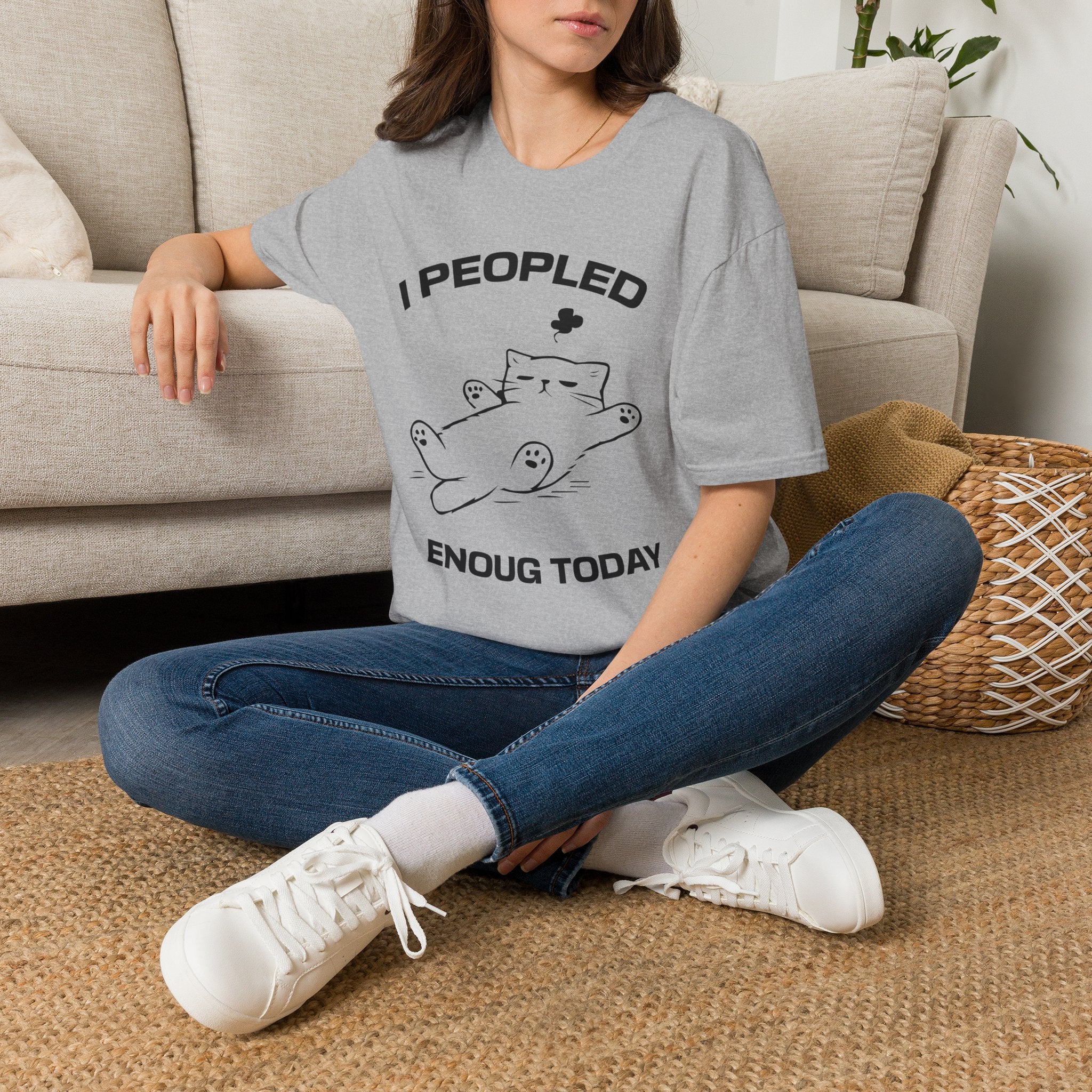 T-Shirt — 'I Peopled Enough Today' Tired Cat Graphic Tee (Tired jokes)