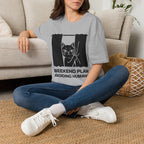 T-Shirt — 'Weekend Plan Avoiding People' Tired Cat Graphic Tee (Tired jokes)