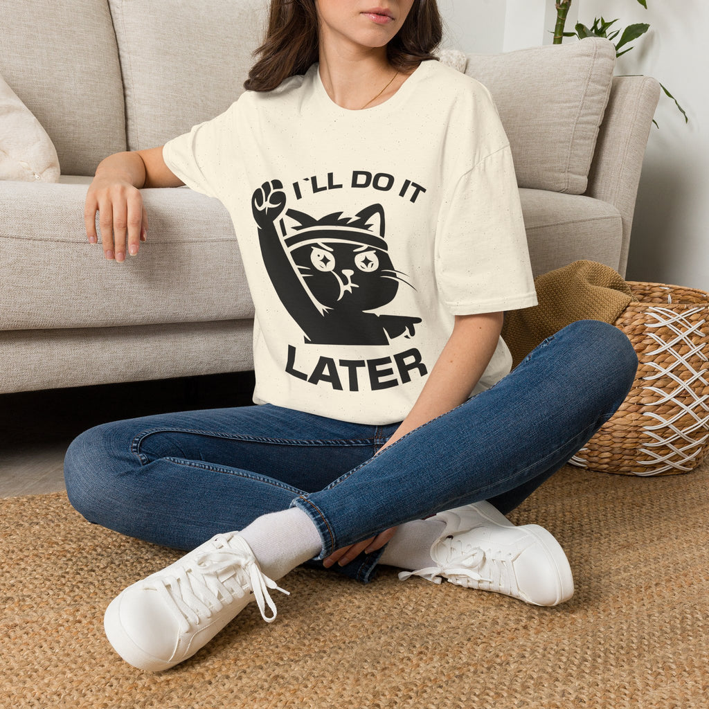 T-Shirt — 'I'll Do It Later' Tired Cat Graphic Tee (Tired jokes)