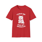 T-Shirt — 'LEAVE ME AND MY SNACKS' Tired Cat Graphic Tee (Tired jokes)