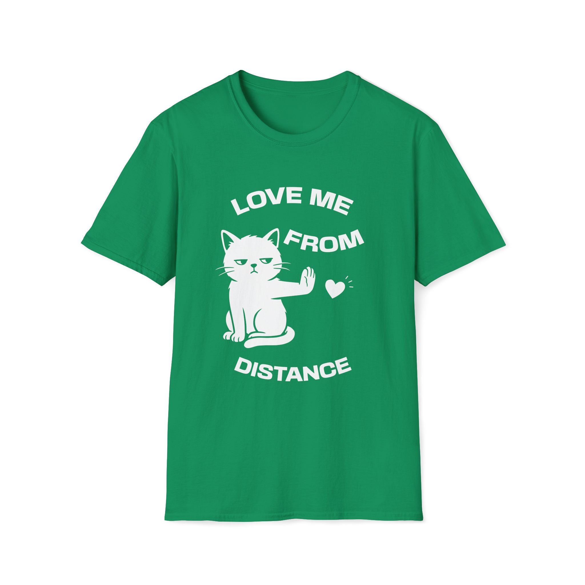 T-Shirt — 'Love Me From Distance' Tired Cat Graphic Tee (Tired jokes)