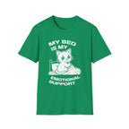 T-Shirt — 'MY BED IS MY EMOTIONAL SUPPORT' Tired Cat Graphic Tee (Tired jokes)