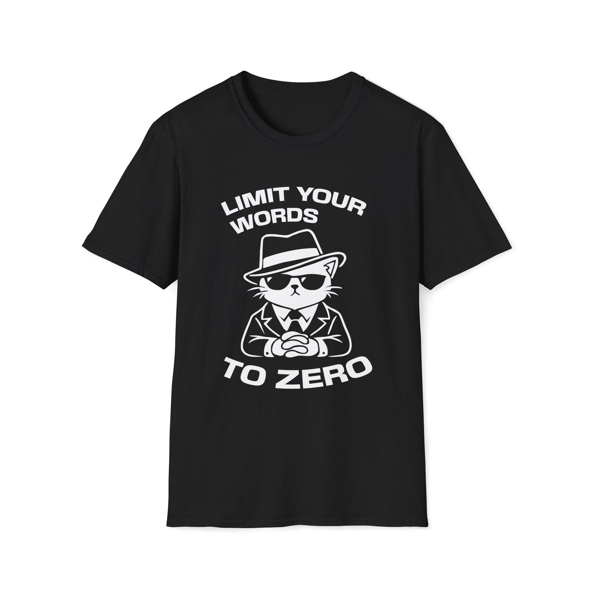 T-Shirt — 'LIMIT YOUR WORDS TO ZERO' Tired Cat Graphic Tee (Tired jokes)