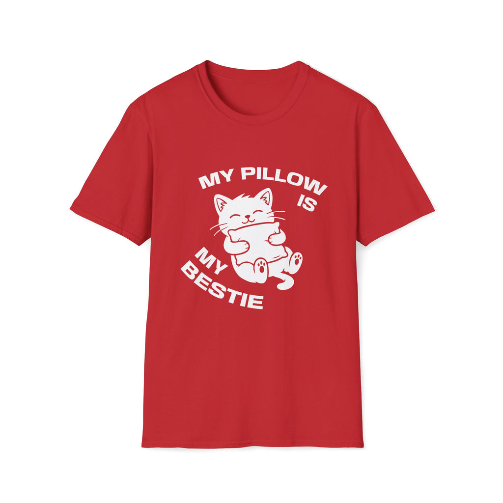T-Shirt — 'My Pillow Is My Bestie' Tired Cat Graphic Tee (Tired jokes)