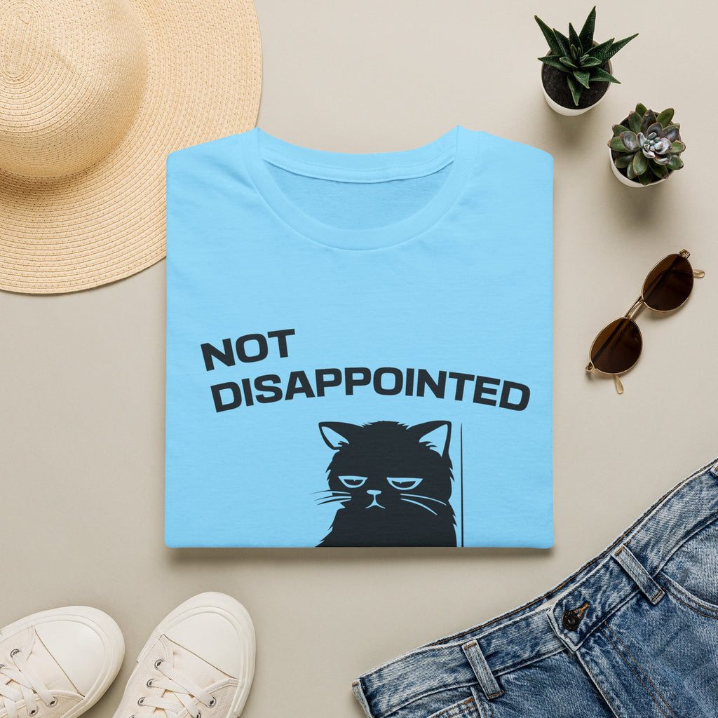 T-Shirt — 'Not Disappointed Just Not Surprised' Tired Cat Graphic Tee (Tired jokes)