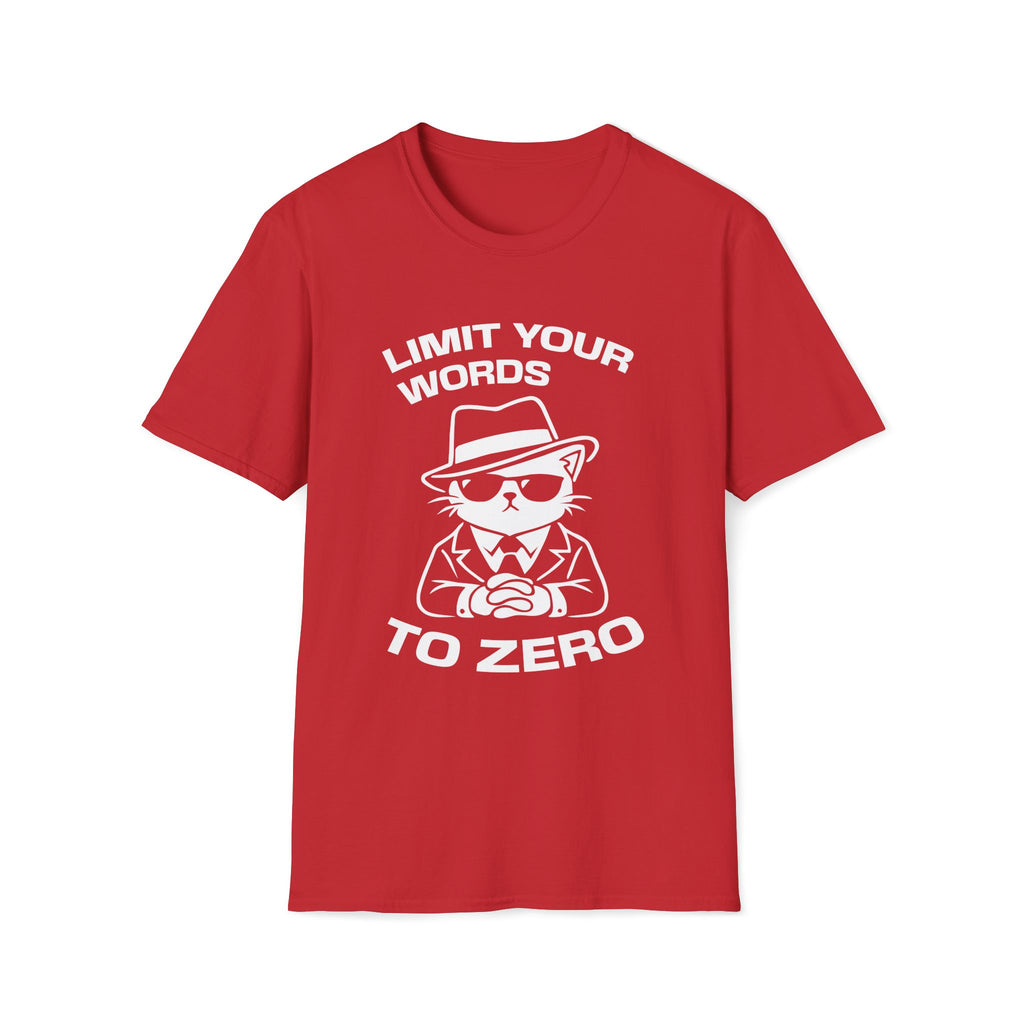 T-Shirt — 'LIMIT YOUR WORDS TO ZERO' Tired Cat Graphic Tee (Tired jokes)