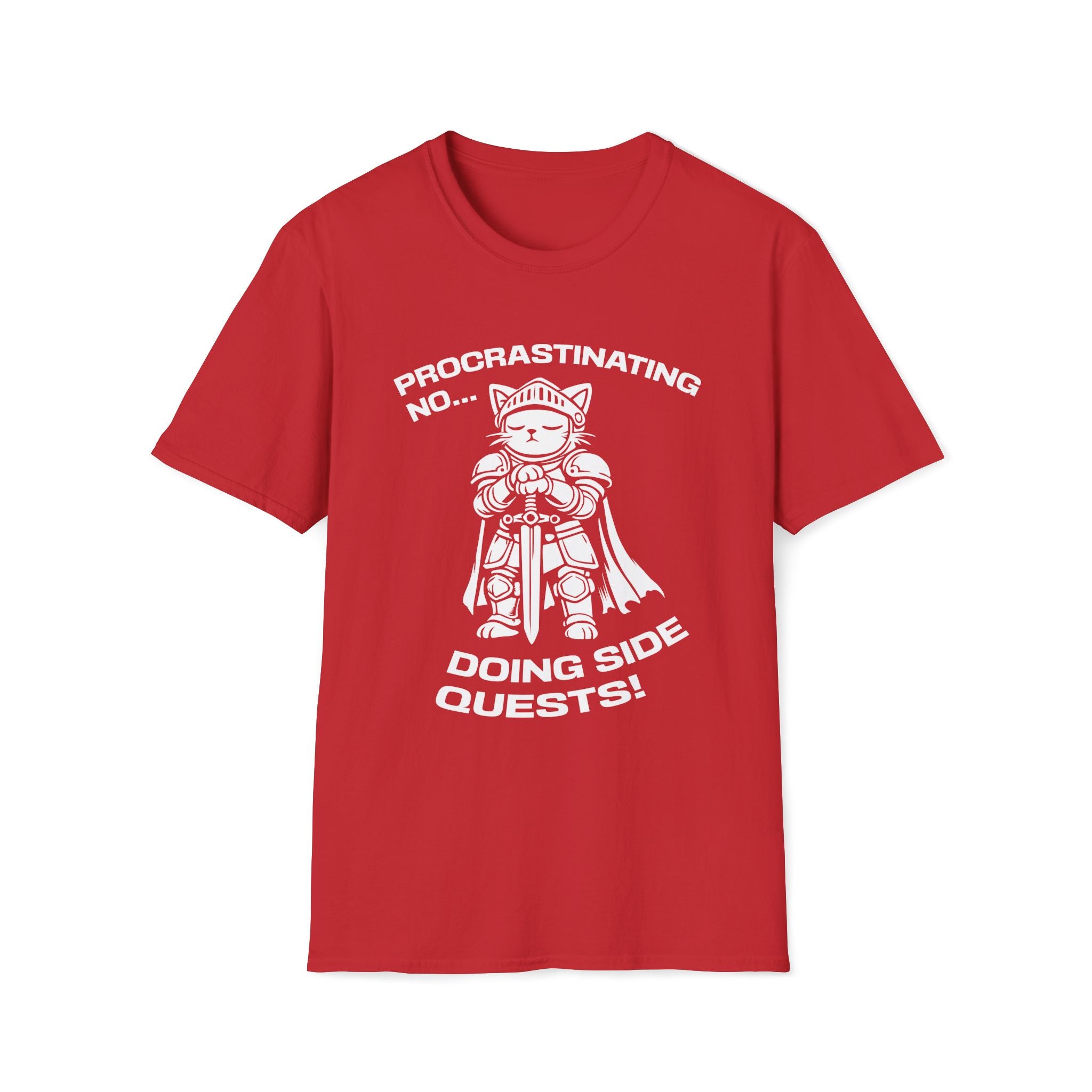 T-Shirt — 'PROCRASTINATING NO...DOING SIDE QUESTS!' Tired Cat Graphic Tee (Tired jokes)