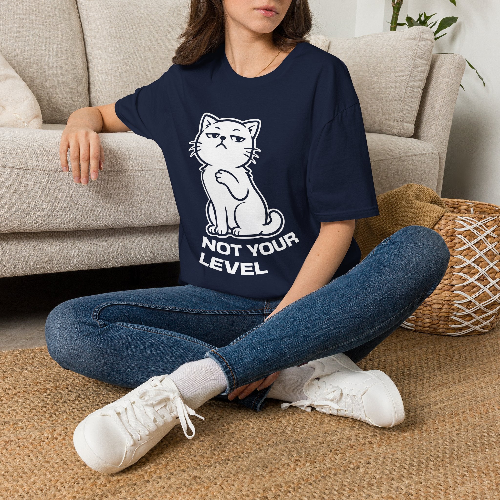 T-Shirt — 'NOT YOUR LEVEL' Tired Cat Graphic Tee (Tired jokes)