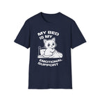 T-Shirt — 'MY BED IS MY EMOTIONAL SUPPORT' Tired Cat Graphic Tee (Tired jokes)