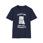 T-Shirt — 'LEAVE ME AND MY SNACKS' Tired Cat Graphic Tee (Tired jokes)