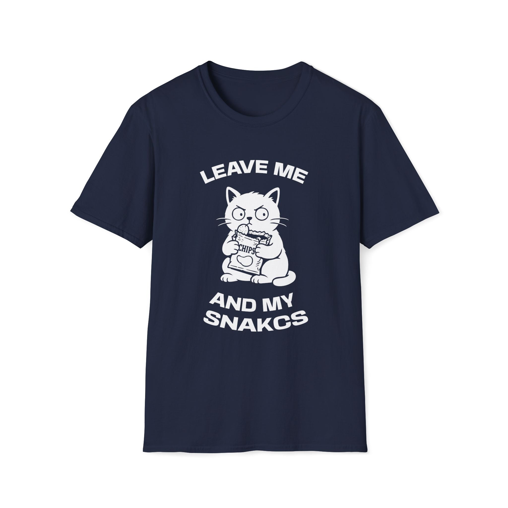 T-Shirt — 'LEAVE ME AND MY SNACKS' Tired Cat Graphic Tee (Tired jokes)