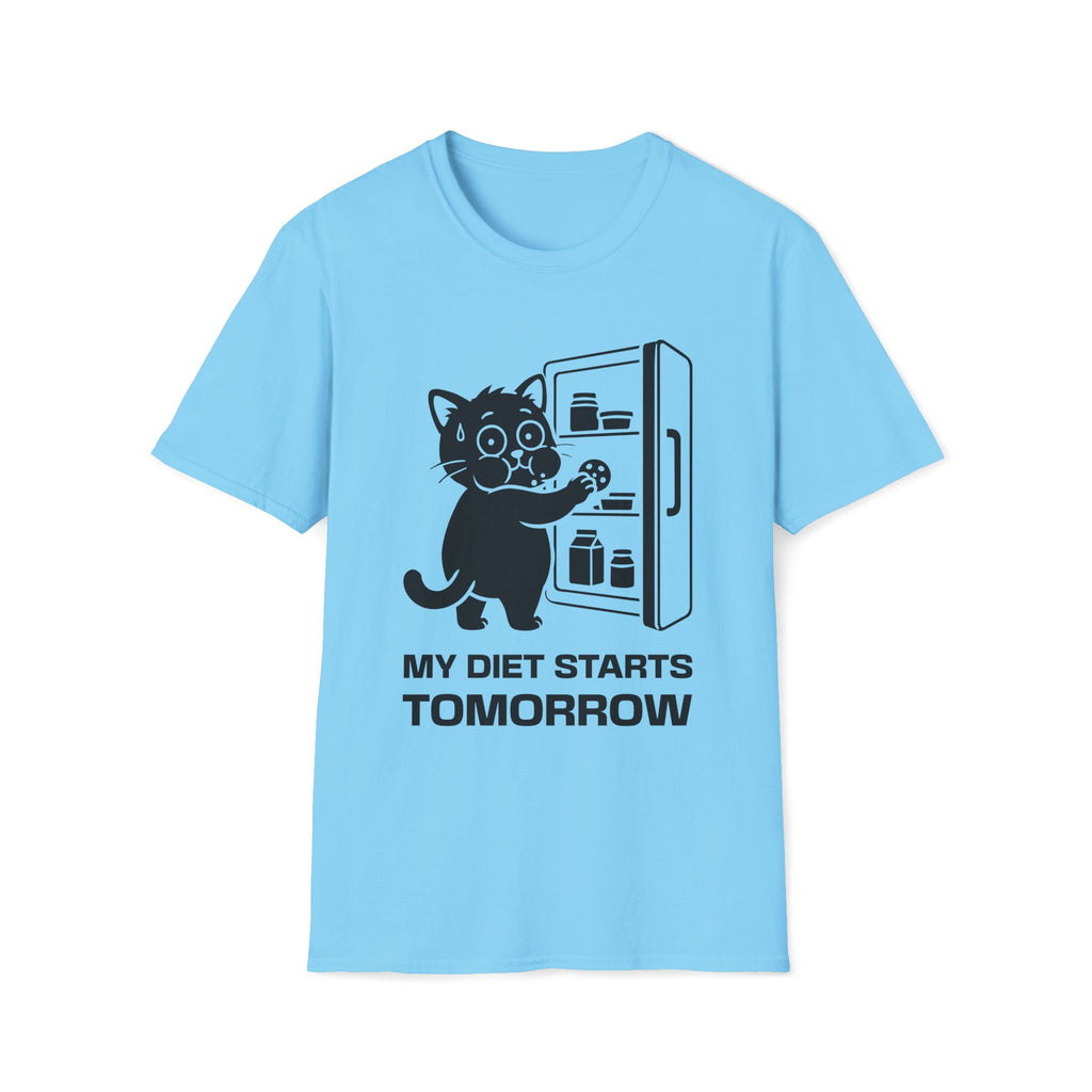 T-Shirt — 'My Diet Starts Tomorrow' Tired Cat Graphic Tee (Tired jokes)