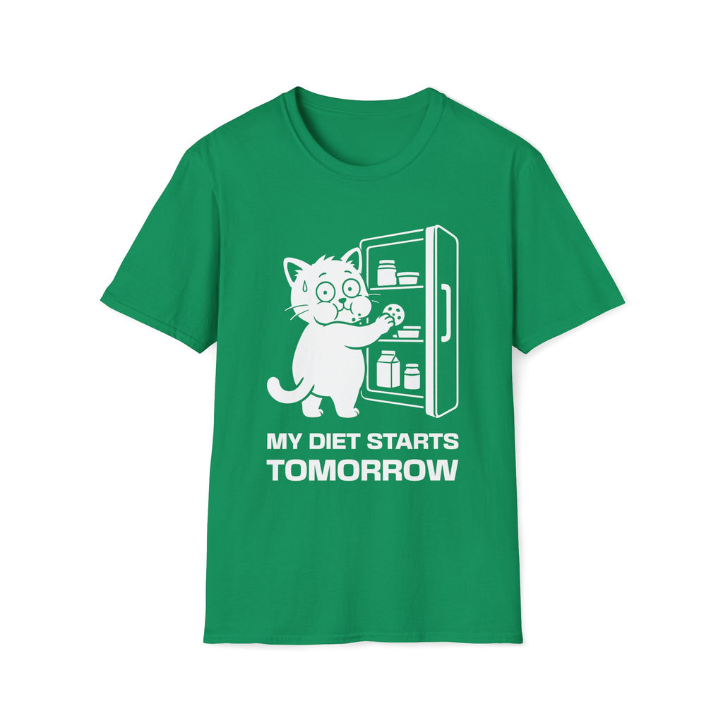 T-Shirt — 'My Diet Starts Tomorrow' Tired Cat Graphic Tee (Tired jokes)