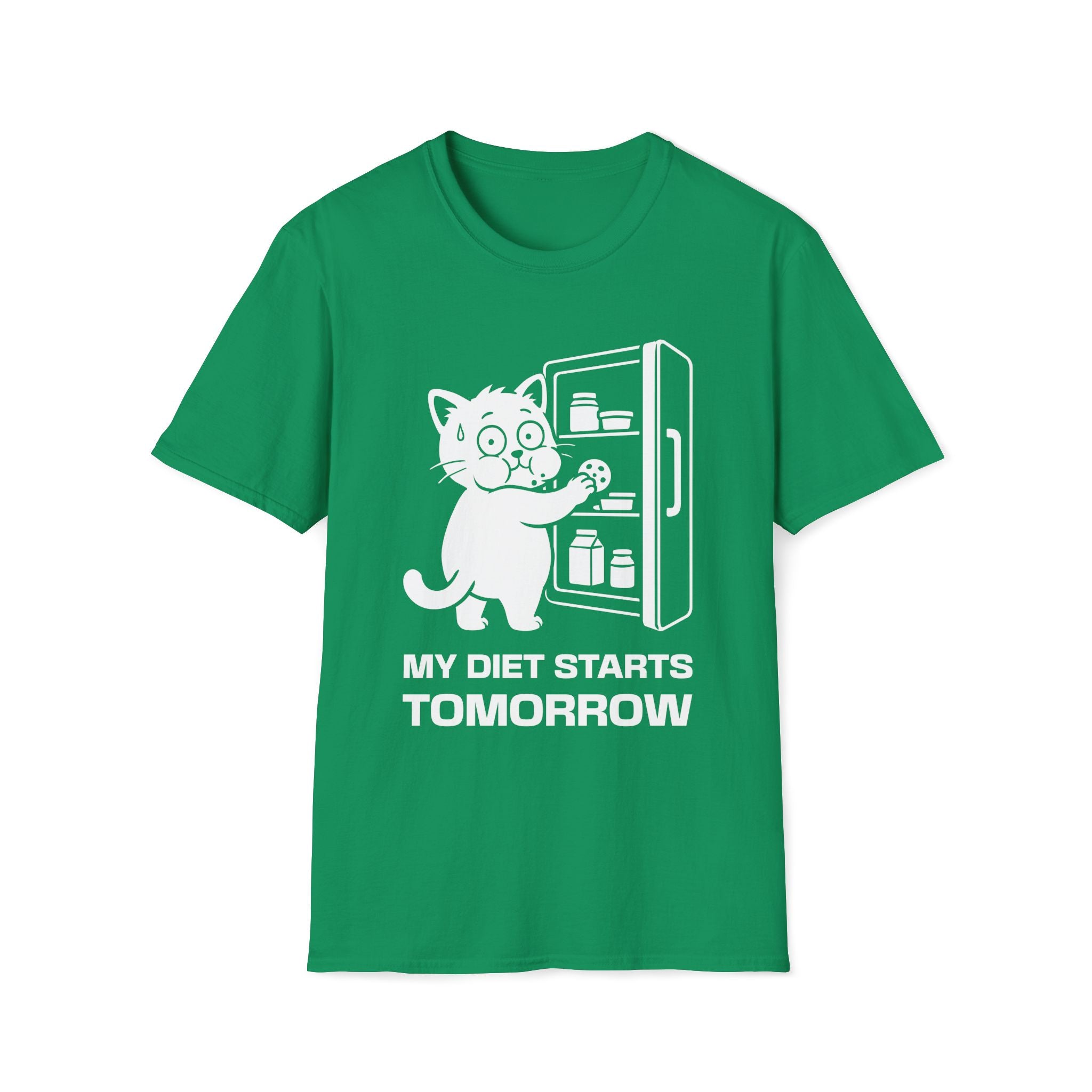 T-Shirt — 'My Diet Starts Tomorrow' Tired Cat Graphic Tee (Tired jokes)