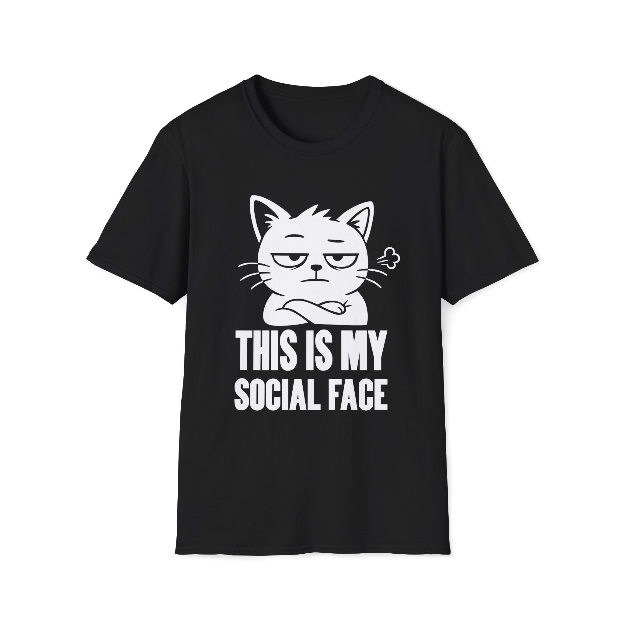 T-Shirt — 'This Is My Social Face' Tired Cat Graphic Tee (Tired jokes)