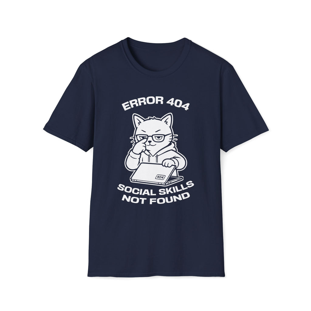 T-Shirt — 'ERROR 404 SOCIAL SKILLS NOT FOUND' Tired Cat Graphic Tee (Tired jokes)