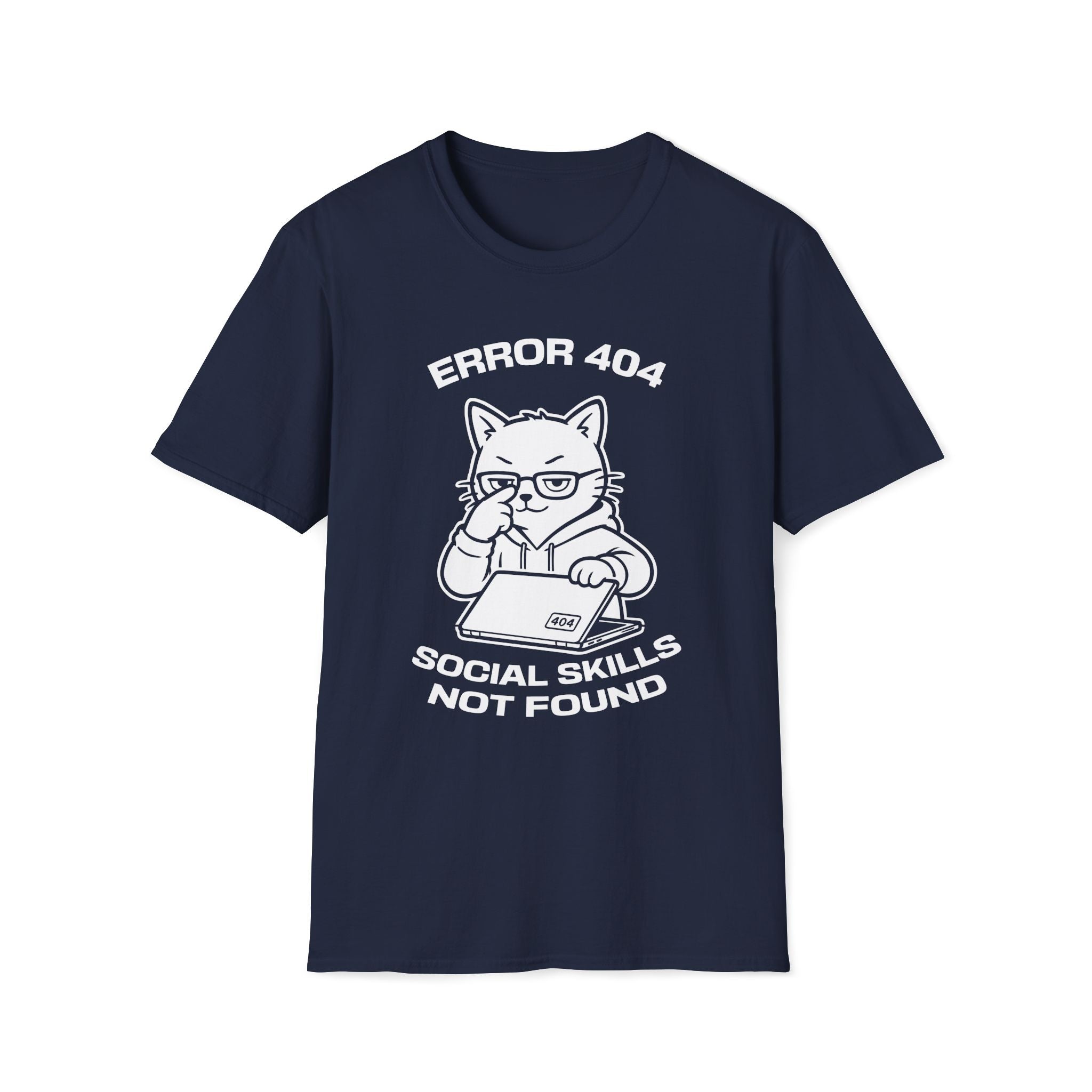 T-Shirt — 'ERROR 404 SOCIAL SKILLS NOT FOUND' Tired Cat Graphic Tee (Tired jokes)