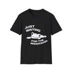 T-Shirt — 'JUST WAITING FOR THE WEEKEND' Tired Cat Graphic Tee (Tired jokes)