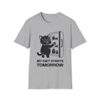 T-Shirt — 'My Diet Starts Tomorrow' Tired Cat Graphic Tee (Tired jokes)