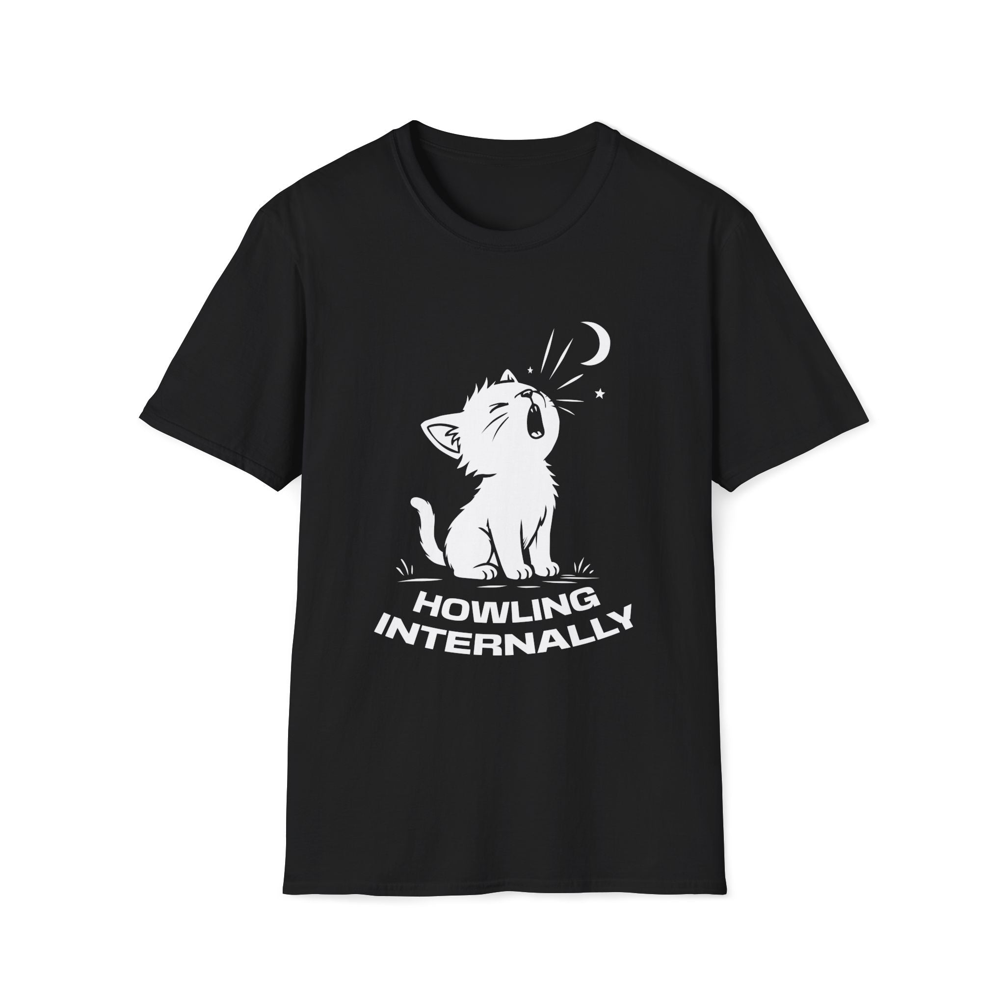 T-Shirt — 'HOWLING INTERNALLY' Tired Cat Graphic Tee (Tired jokes)