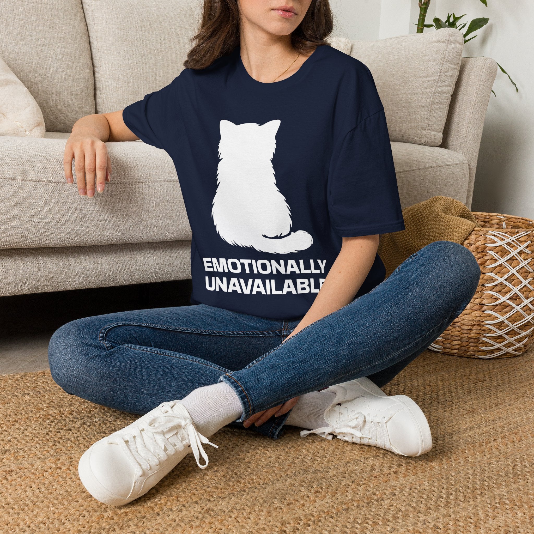 T-Shirt — 'Emotionally Unavailable' Tired Cat Graphic Tee (Tired jokes)
