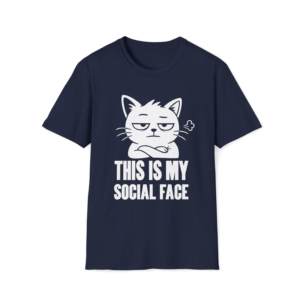 T-Shirt — 'This Is My Social Face' Tired Cat Graphic Tee (Tired jokes)