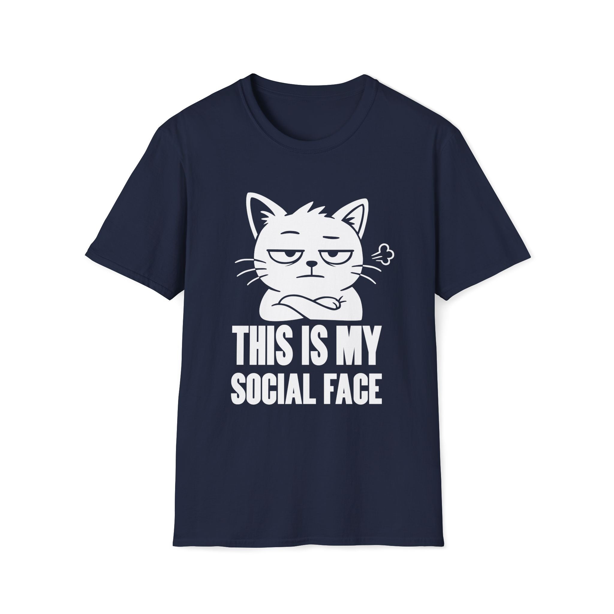 T-Shirt — 'This Is My Social Face' Tired Cat Graphic Tee (Tired jokes)