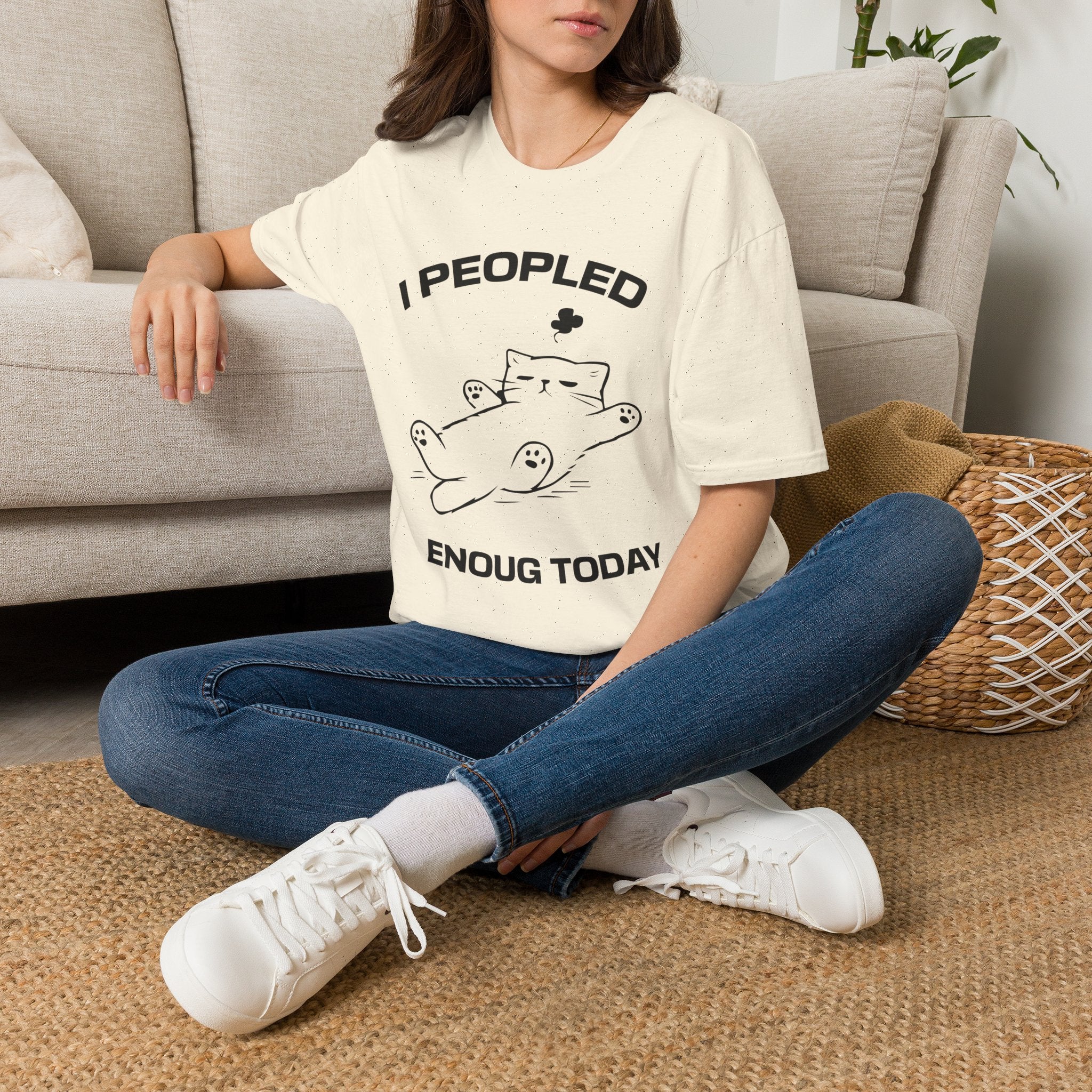 T-Shirt — 'I Peopled Enough Today' Tired Cat Graphic Tee (Tired jokes)