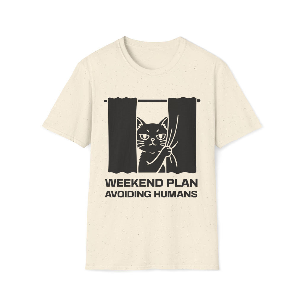 T-Shirt — 'Weekend Plan Avoiding People' Tired Cat Graphic Tee (Tired jokes)