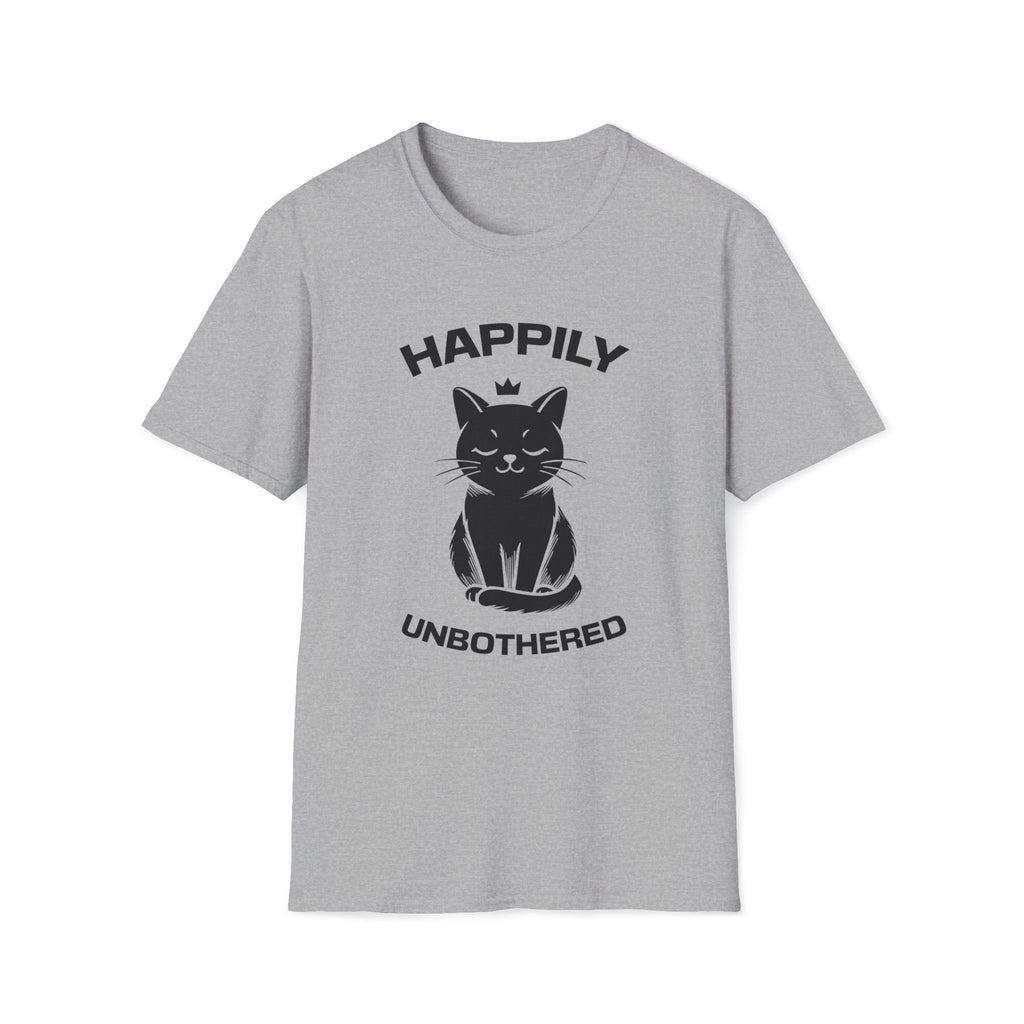 T-Shirt — 'Happily Unbothered' Tired Cat Graphic Tee (Tired jokes)