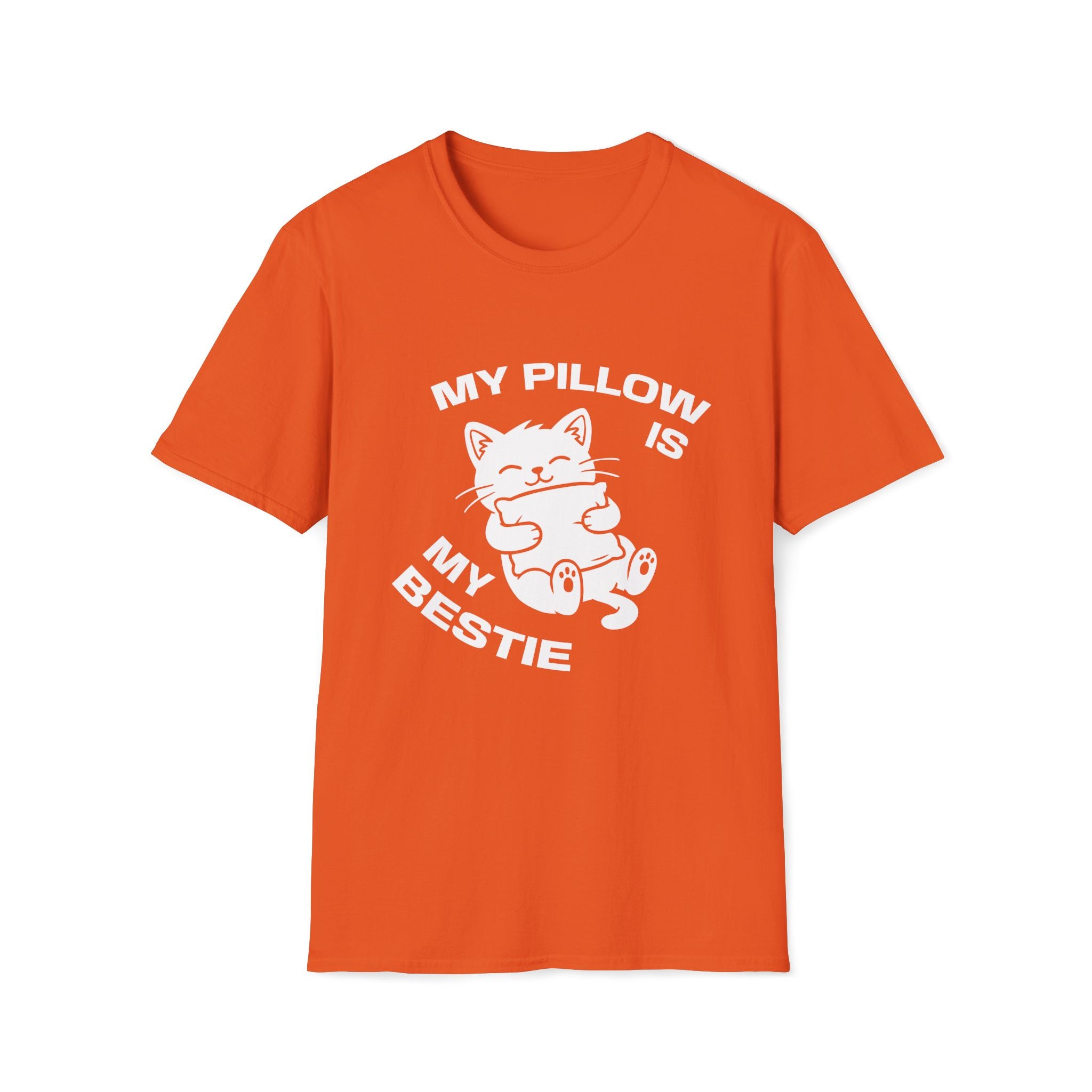 T-Shirt — 'My Pillow Is My Bestie' Tired Cat Graphic Tee (Tired jokes)