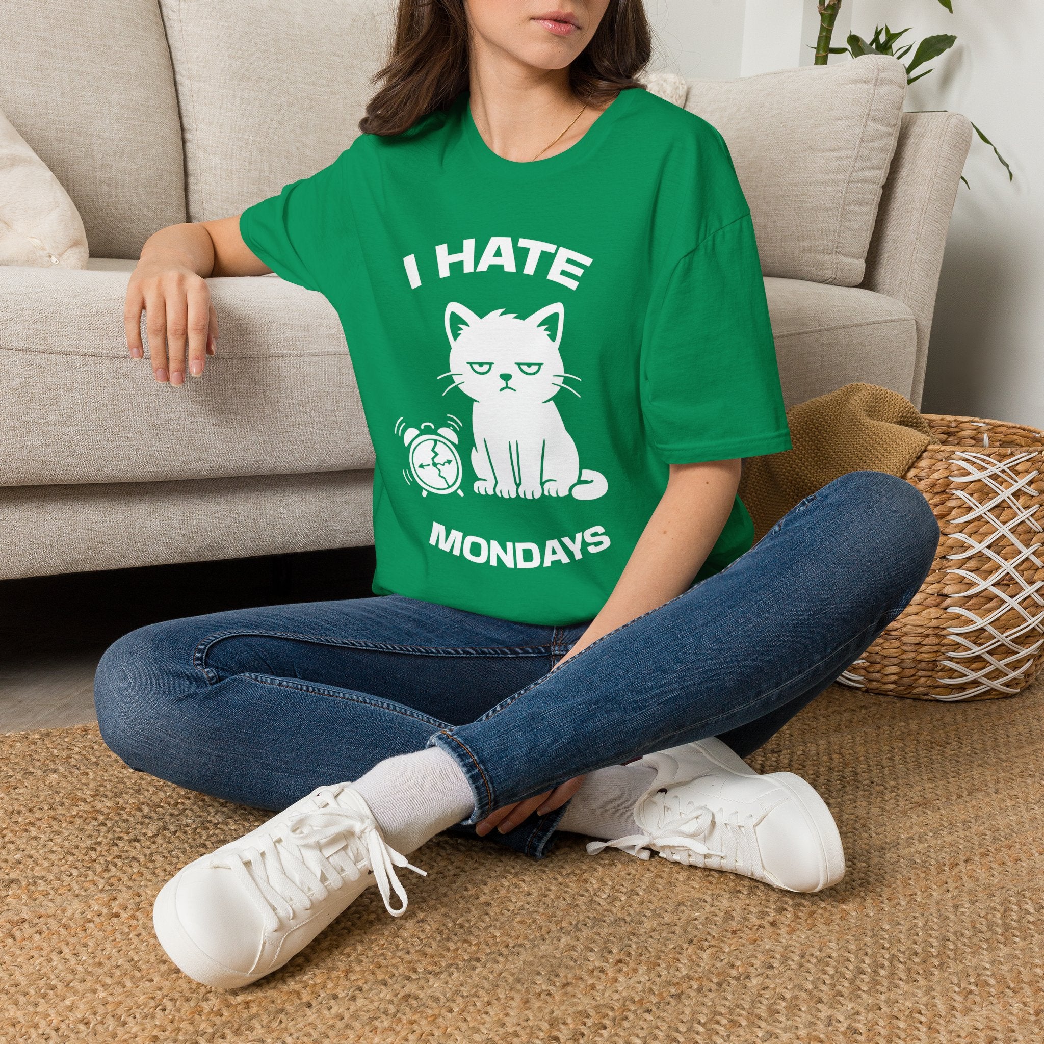 T-Shirt — 'I HATE MONDAYS ' Tired Cat Graphic Tee (Tired jokes)