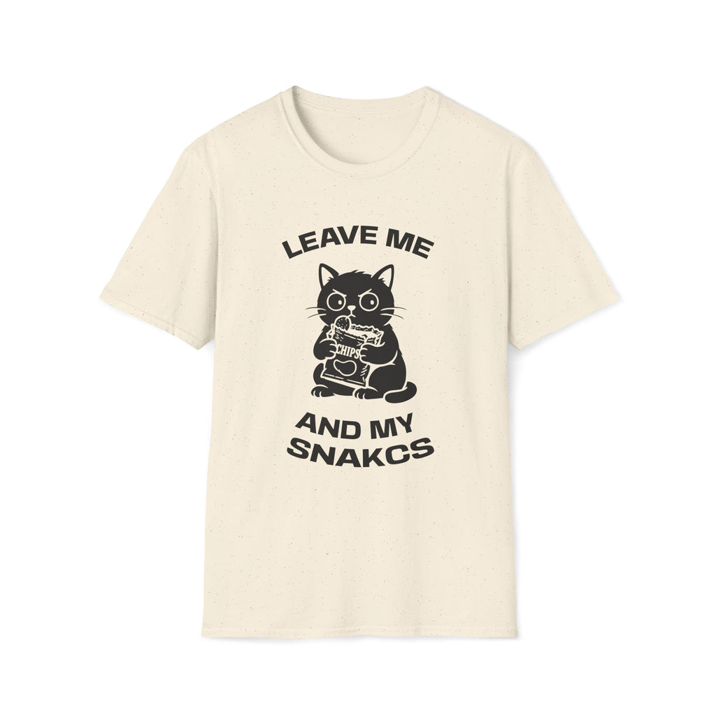 T-Shirt — 'LEAVE ME AND MY SNACKS' Tired Cat Graphic Tee (Tired jokes)
